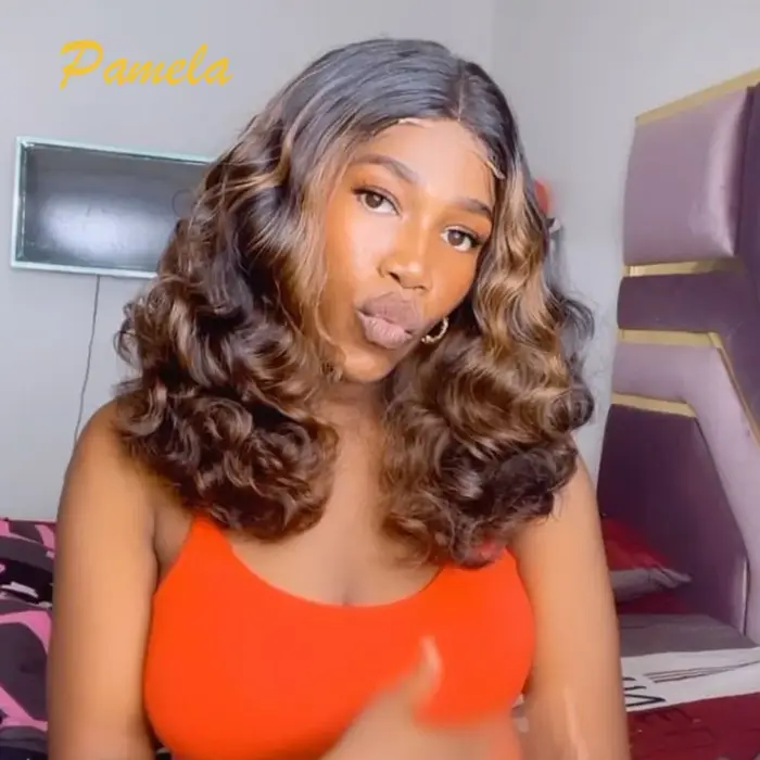 Perruque Bob Blonde 100% cheveux humains vague profonde lâche courte Ombre 4 27 couleur marron avant de lacet sans