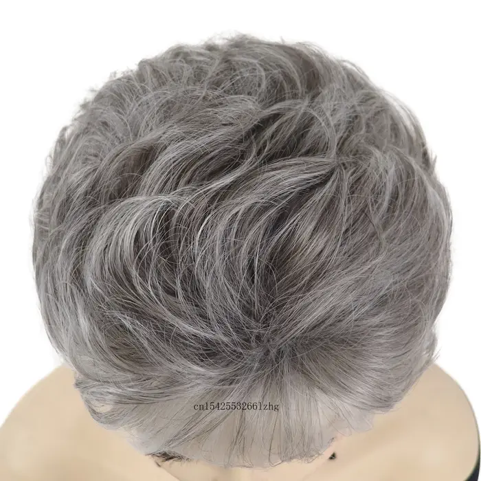 Perruque Courte Synthétique Grise Premium pour Femme