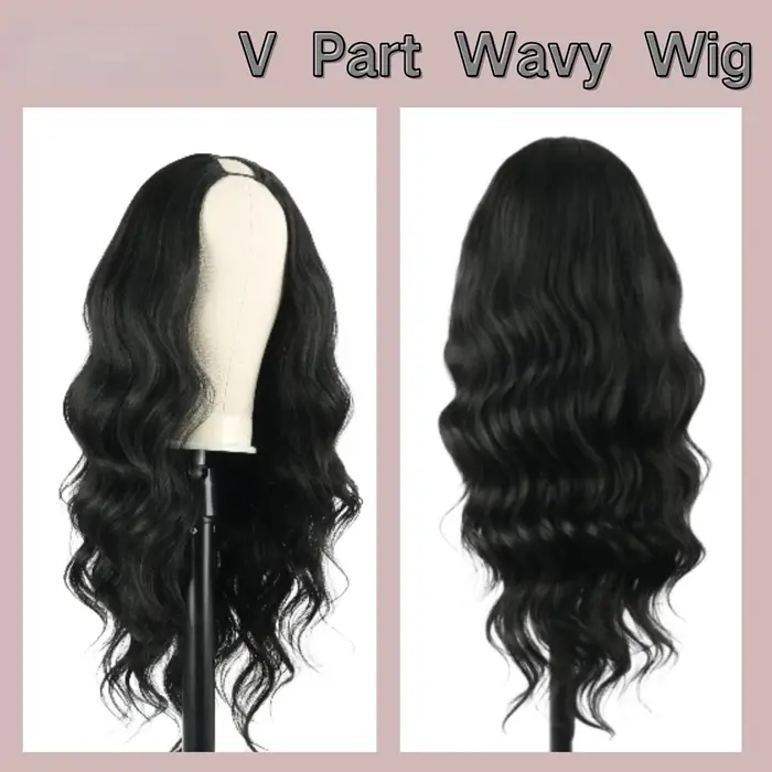 30 pouces V partie perruque vague de corps synthétique U partie perruques pour les femmes pleine tête pince dans les cheveux naturel noir pas de laisser partie mince perruque