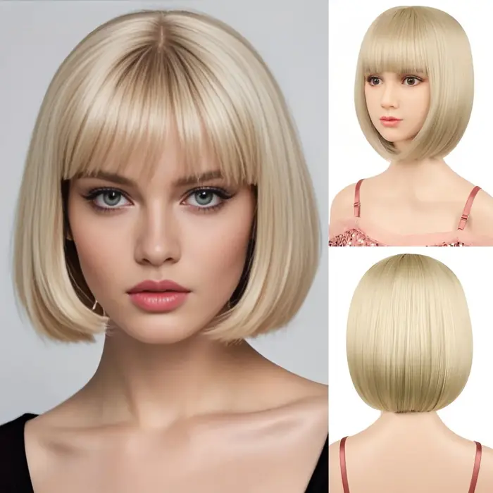 Perruques synthétiques européennes et américaines naturelles pour femmes - Cheveux courts et raides,