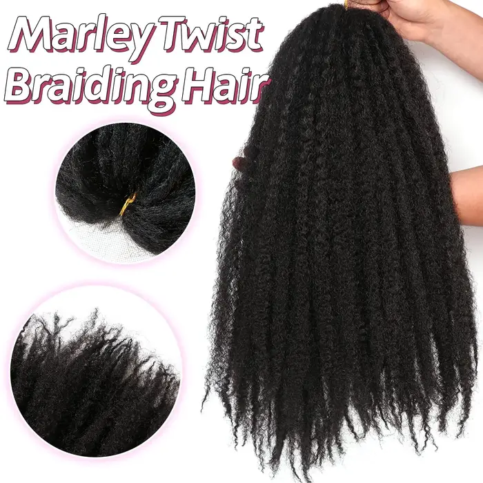 Cheveux synthétiques Marley Twist pour tresses – 18 pouces, doux, pour tresses Marley Twist, 1/3/8 p