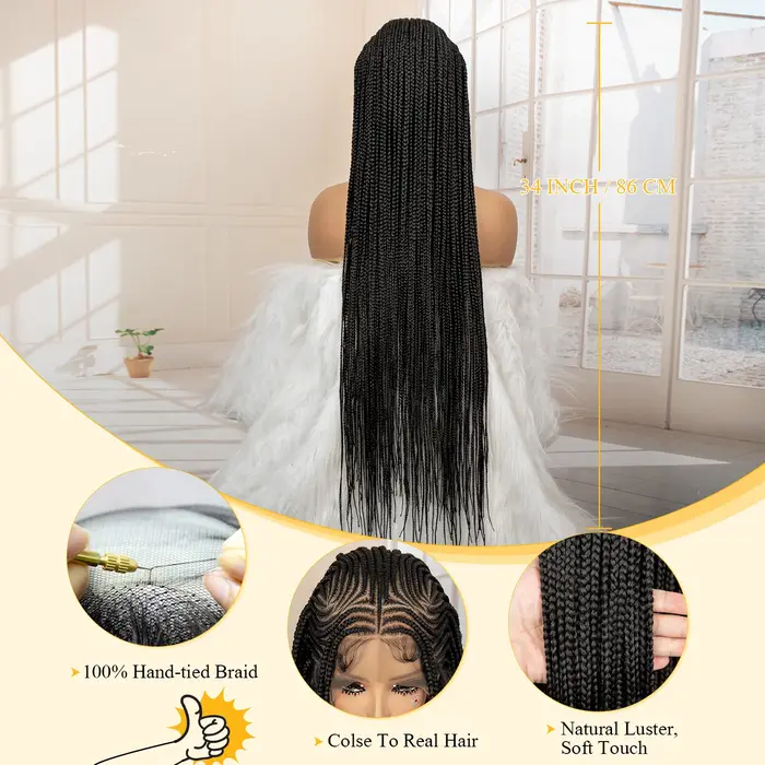 Perruques de cheveux tressés africains synthétiques pleine dentelle Cornrow sans noeuds boîte tressage