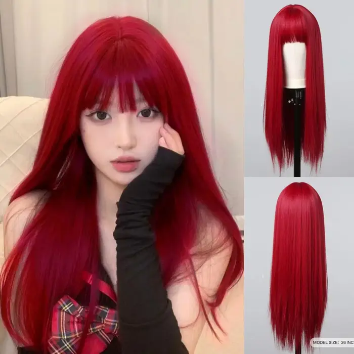 Perruque synthétique de 26 pouces avec cheveux longs et raides