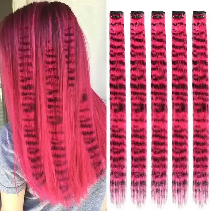 Extensions capillaires synthétiques colorées à clips imprimés à rayures