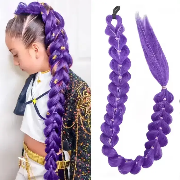 Perruque tressée violette synthétique extra longue de 32 po |   Métallique chatoyant |   Postiche de