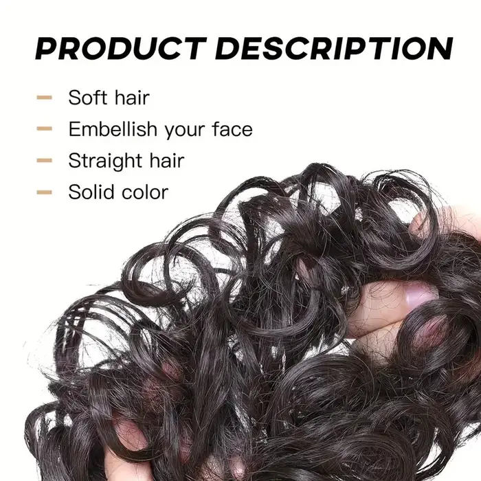Chignon synthétique en désordre, Extension capillaire courte bouclée et moelleuse, bande élastique e