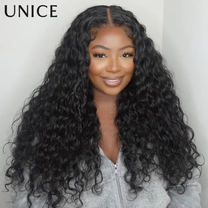 UNice cheveux vague d'eau perruque de cheveux humains avec cordon pré coupé pré blanchi 7x5 & 13x4 H