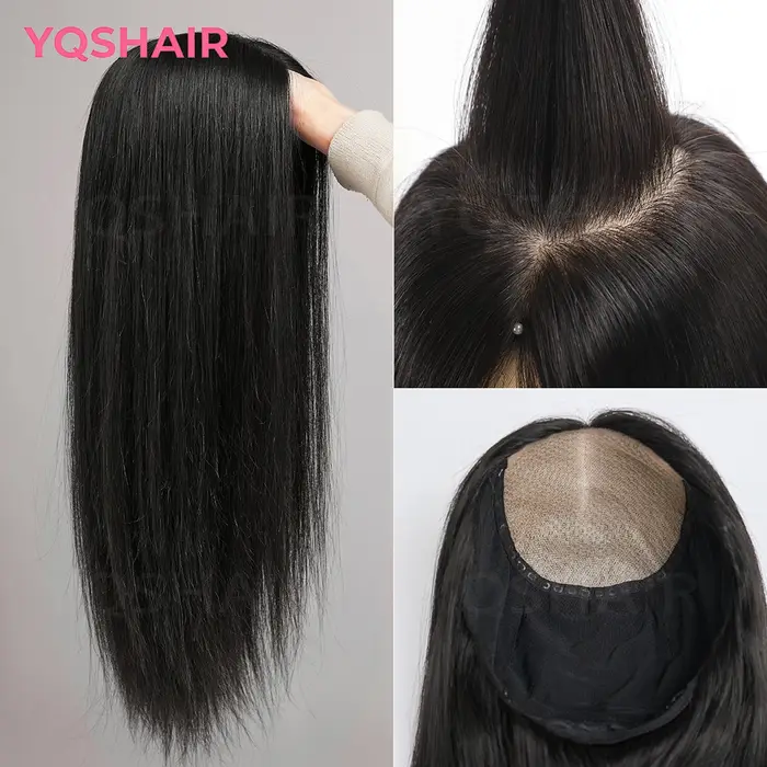 Base en soie avec frange PU avant 22 "véritable couche vierge européenne brun 100% perruque de cheve