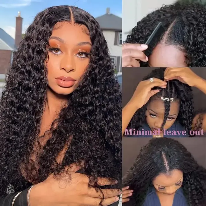 Perruque V-Part améliorée, bouclée crépue, facile à poser, brésilienne, 32 pouces, couleur naturelle