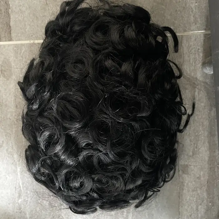 Toupet pour hommes, Base entièrement managable, super durable, naissance des cheveux naturelle boucl