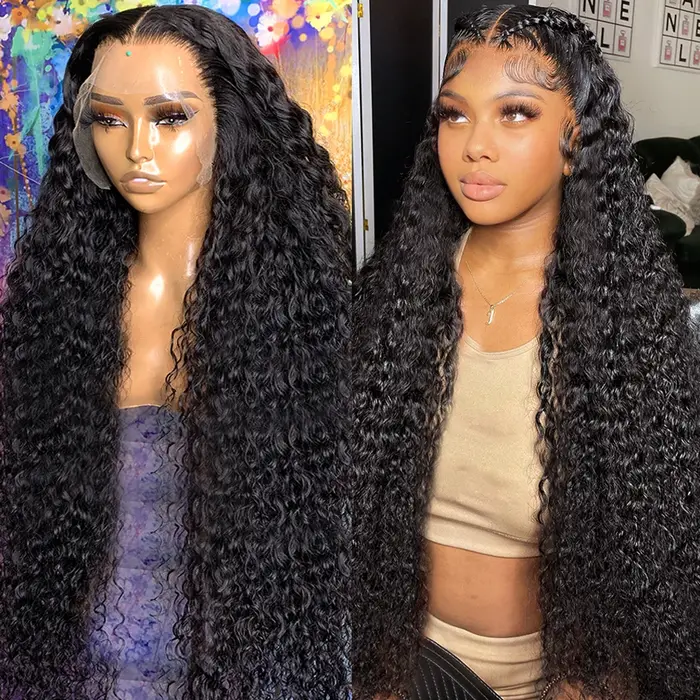 Perruque Lace Front Wig Deep Wave sans colle transparente HD, perruque Frmetals, pre-à-porter, ferme