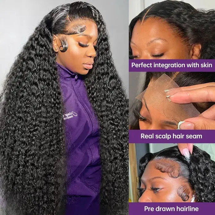 Perruque Lace Closure Wig Naturelle Deep Wave, Cheveux Humains, 4x4, 13x4, 13x6, pour Femme