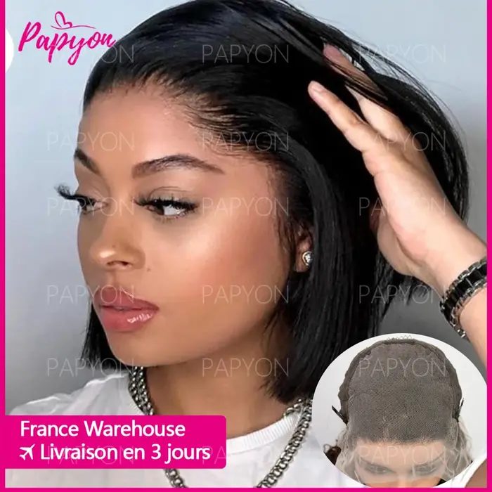 Perruque Courte 13X6 Transparent 15A Bob Wig Perruques Cheveux Humains Wigs Human Hair Cheveux Humai