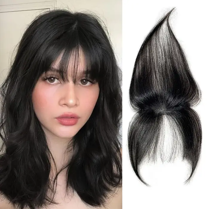 Extension de Cheveux 100% Naturels Gris avec Frange Française 3D