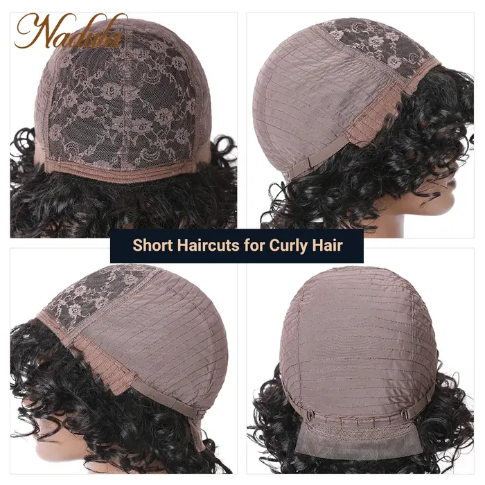 Nadula cheveux bouclés Pixie avec frange 10 "court rebondissant