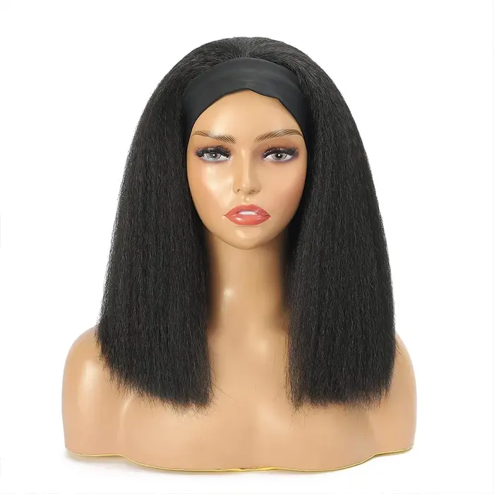 Crépus droite courte Bob bandeau perruque pour femmes brésilien Remy 100% cheveux humains 250% pas cher pleine Machine
