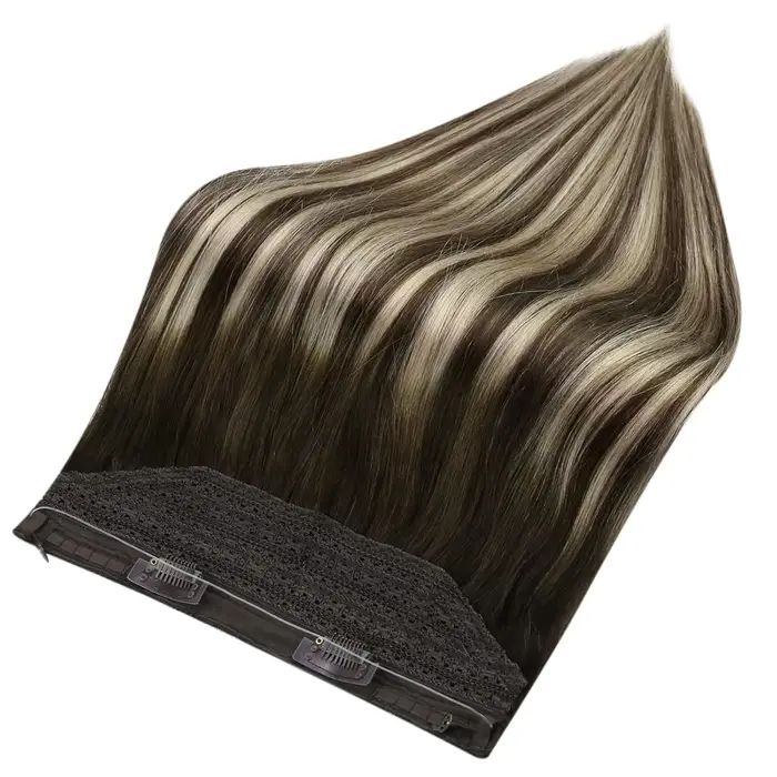 LaaTyo-Extension de cheveux de fil de pêche pour femme, 100% vrais cheveux humains brésiliens, ligne de poisson naturelle droite, cheveux de trame, 12-20 pouces
