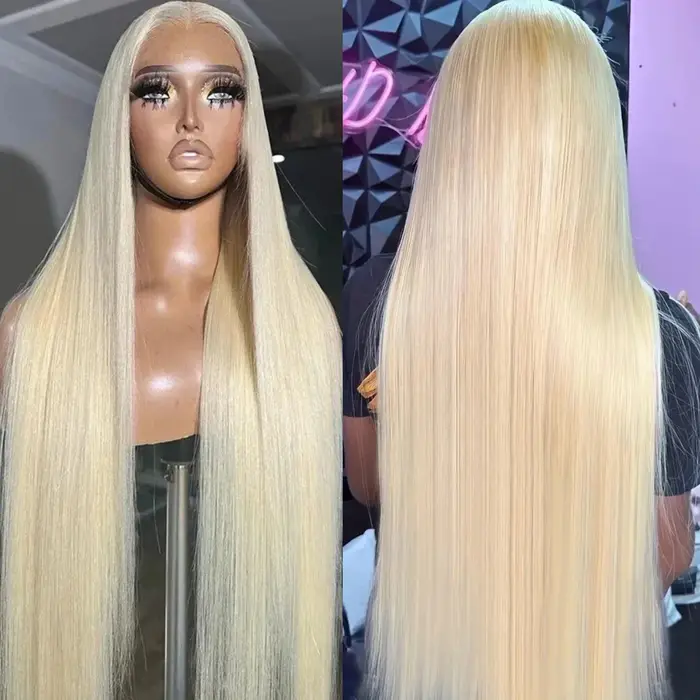 Perruque Lace Frontale Droite Blond 613 Densité 200 Cheveux Humains 30-36 Pouces 13x4 13x6 HD Transp