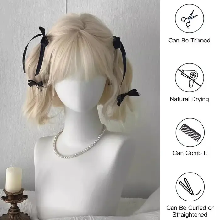 Perruque synthétique Lolita cheveux courts bouclés 12 pouces