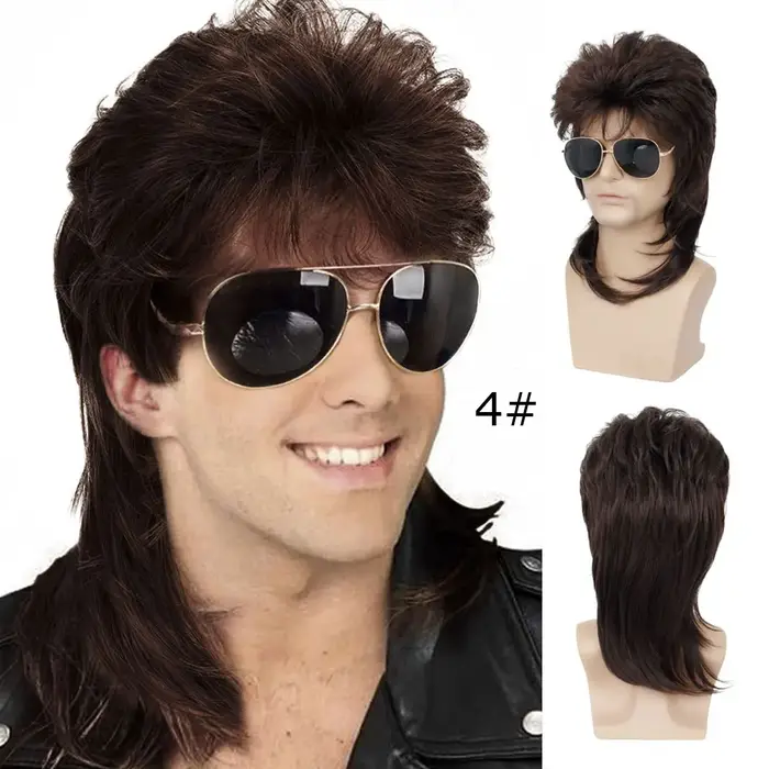 Perruques Mullet Synthétiques pour Hommes, Accessoire de Fête Fantaisie Noir pour Costumes Années 70 et 80, Perruque de Cosplay