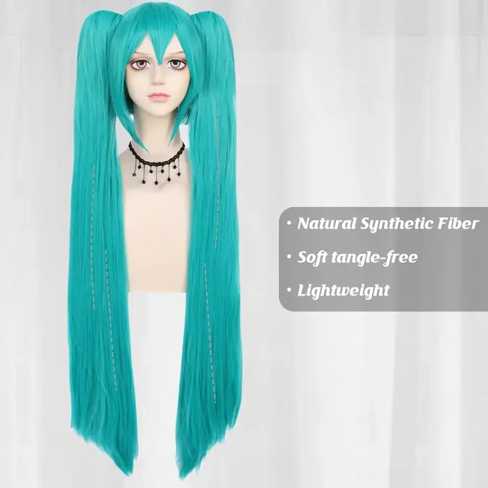 Perruque verte synthétique Cosplay vert sarcelle perruque Double queue de cheval perruque longue per
