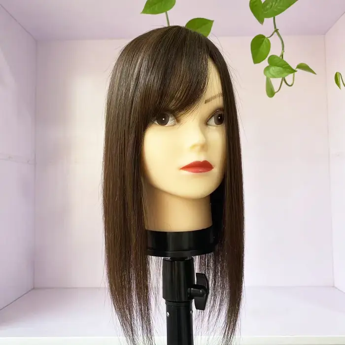 Cheveux humains vierges européens, frange d'air latérale pour femmes, peau de Silicone, Base en soie