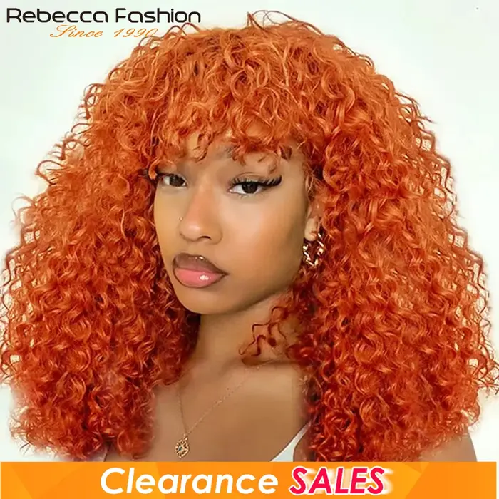 Gingembre Jerry bouclés court Pixie Bob coupe Remy perruques de cheveux humains avec frange miel blond Orange Non