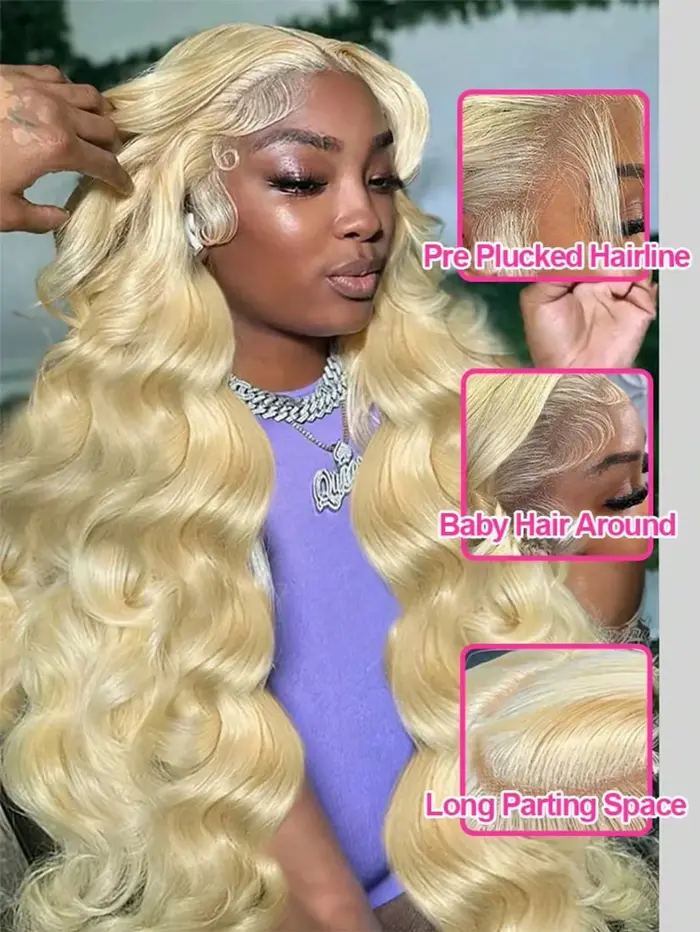 Perruque de cheveux humains blonds 613, densité 200, 40 pouces, avec dentelle frontale HD 13x6, pré-