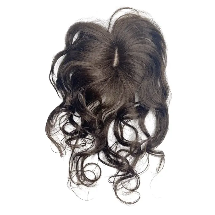 Postiche bouclée ondulée partie centrale cheveux humains Topper avec frange pince en vrais