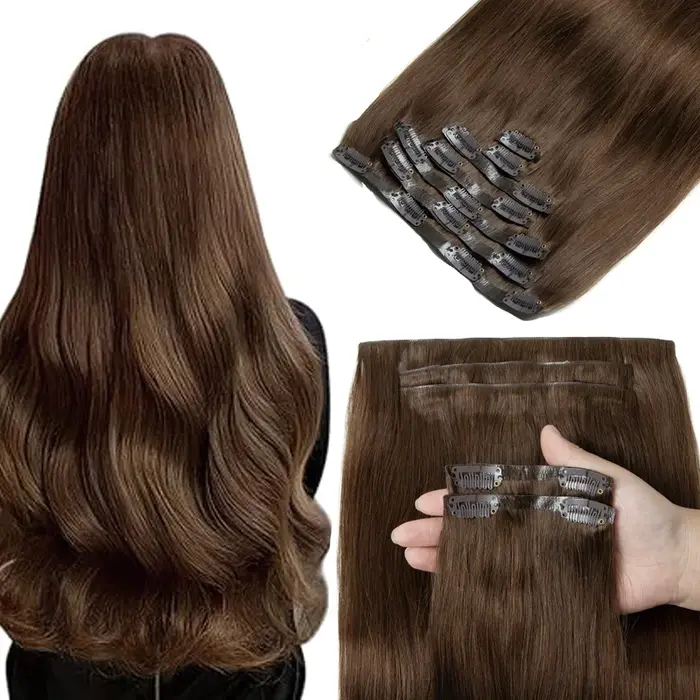 CLIP PU INVISIBLE de cheveux humains dans des EXTENSIONS de bande PU injecté trame 7PCS/SET 12-24INCH 100G 120G