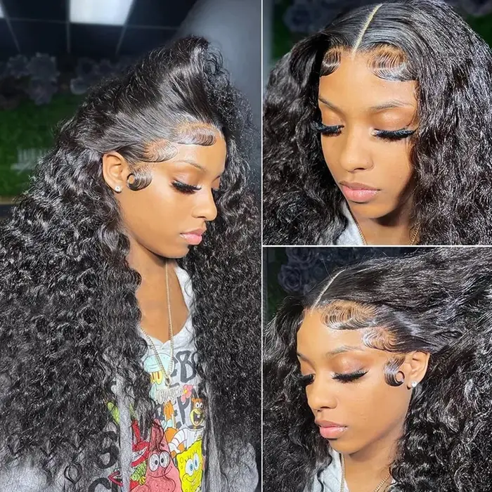 Perruque Lace Front Wig Deep Wave Brésilienne Naturelle, Cheveux Humains, 13x4, 13x6, Pre-Plucked, 1