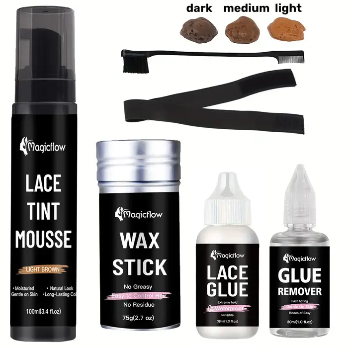 Kit de coiffure d'installation de perruque 6 pièces: Mousse de teinte de dentelle