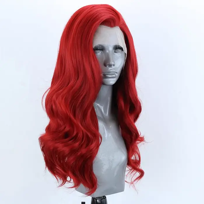 AIMEYA 13x4 rouge dentelle avant perruque longue vague de corps cheveux synthétiques sans colle naturel délié usage quotidien Cosplay perruques pour les femmes fête