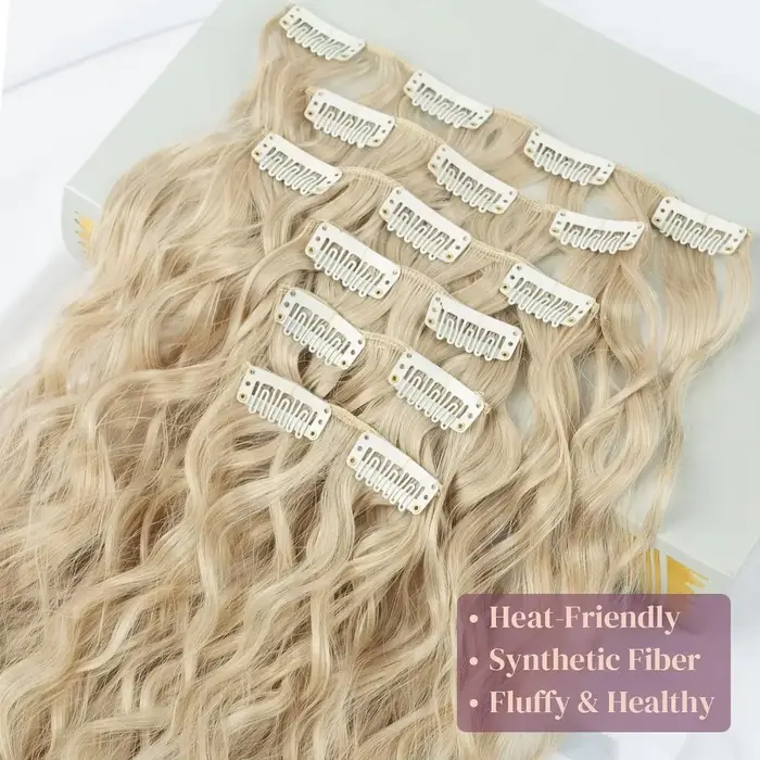 Extensions de cheveux à clipser, 16 clips, 22 pouces de long, extensions de cheveux ondulés pour femmes, extensions de cheveux synthétiques pour tête entière