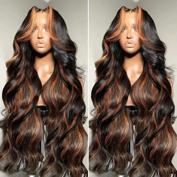 Perruque en cheveux humains ondulés avec mèches ombrées, dentelle HD 13x4, bouclée, couleur 1B/30 No