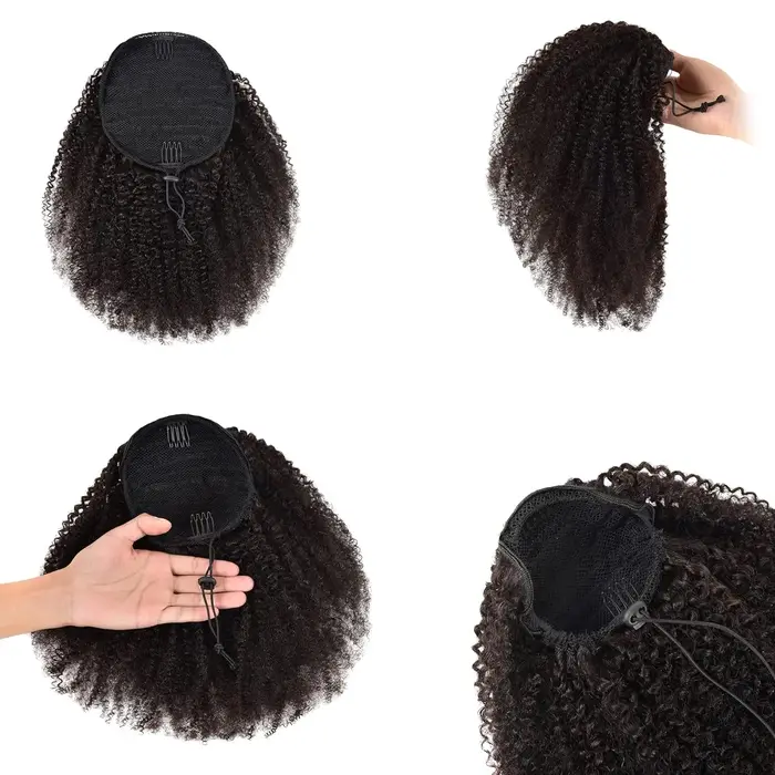 Extension de queue de cheval synthétique Afro bouffante avec cordon de serrage pour femmes noires, c