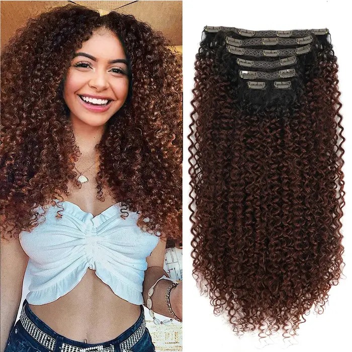 Extension Capillaire Synthétique à Clips pour Femme, 26 Pouces, Tête Complète de Cabello, Afro, Crép