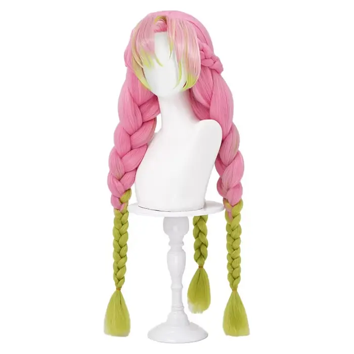 Perruque synthétique longue tressée rose et verte 2026, 90 cm, résistante à la chaleur, effet Yaki v