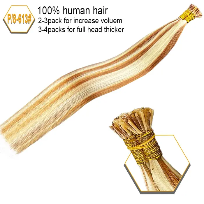 Extensions de cheveux droites I Tip Extensions de cheveux naturels de Fusion humaine réelle 50 pièces/ensemble Capsule de kératine couleur marron blond 18-30 pouces