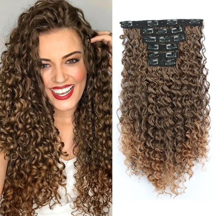Extensions de cheveux synthétiques bouclées crépues à clipser