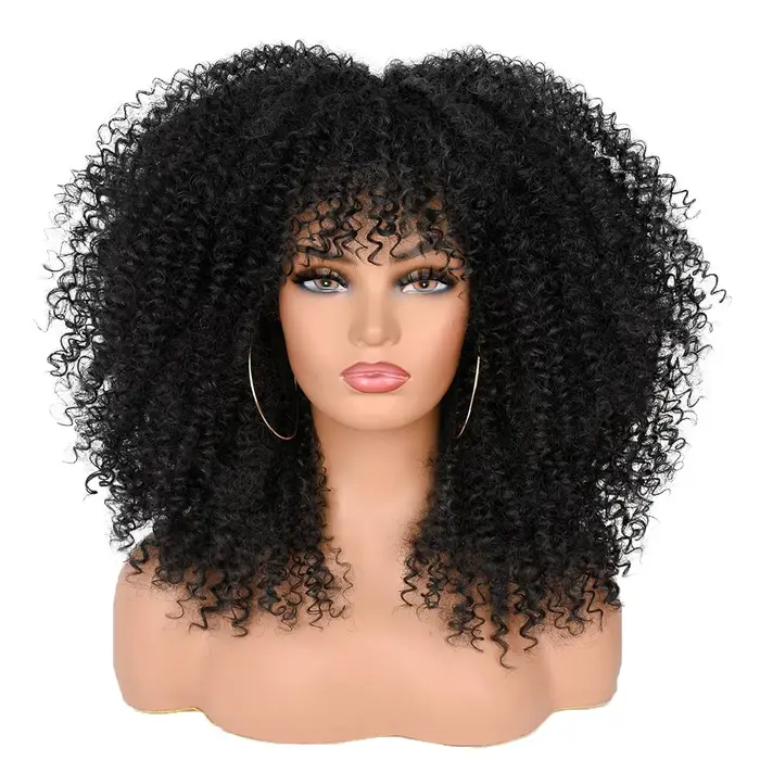 Perruque Afro Bouclée Synthétique avec Frange