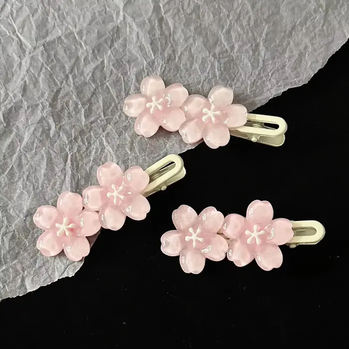 Pinces à cheveux en gelée de fleurs de cerisier, épingles à cheveux à fleurs roses et bleues pour fi