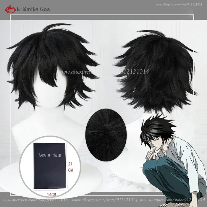 Haute qualité Anime L Cosplay perruque pour hommes L. Lawliet noir