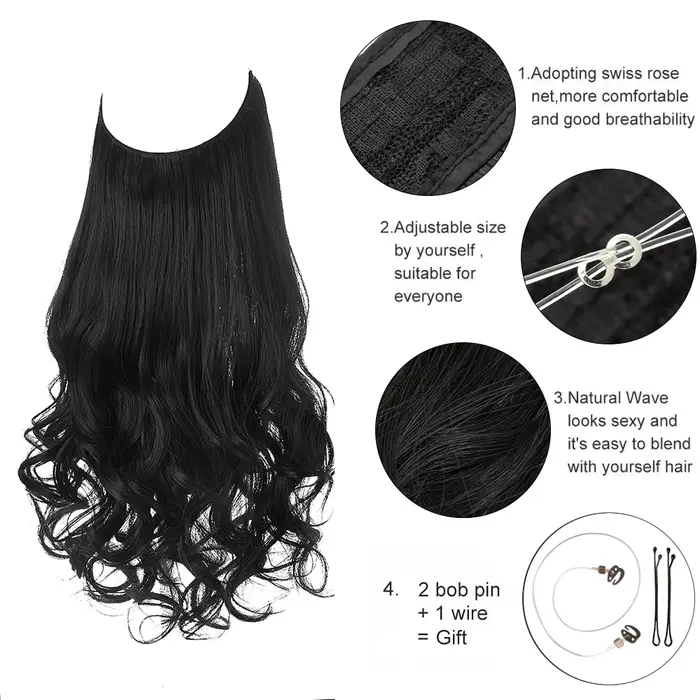 Extensions capillaires synthétiques invisibles de qualité supérieure, postiches sans Clips, postiche longue et ondulée naturelle, faux cheveux pour femmes
