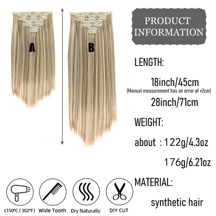 Extensions de cheveux synthétiques lisses en 7 pièces/ensembles de 18 pouces/28 pouces