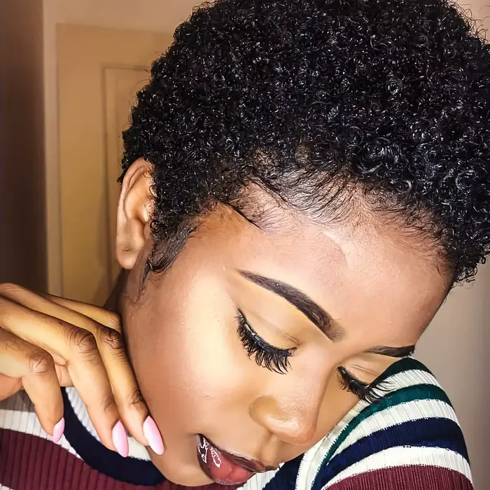 Perruques courtes afro bouclées en cheveux humains pour femmes