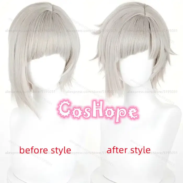 Nakajima Atsushi Cosplay perruque 30 cm courte chaude rose gris