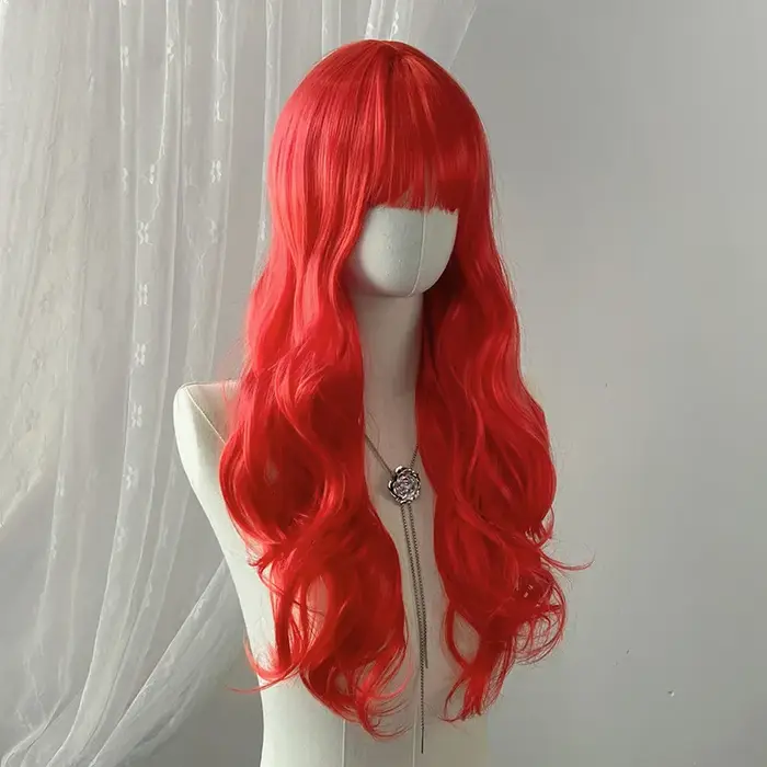 Perruque synthétique rouge de 26 pouces avec grandes vagues pour cosplay d'Halloween, costume quotidien, perruque de vacances, accessoire capillaire haute température
