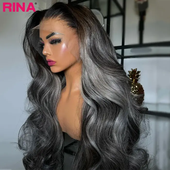 Perruque Lace Frontal Wig naturelle Body Wave colorée gris argenté, perruque Lace Frontal Wig, 13x6