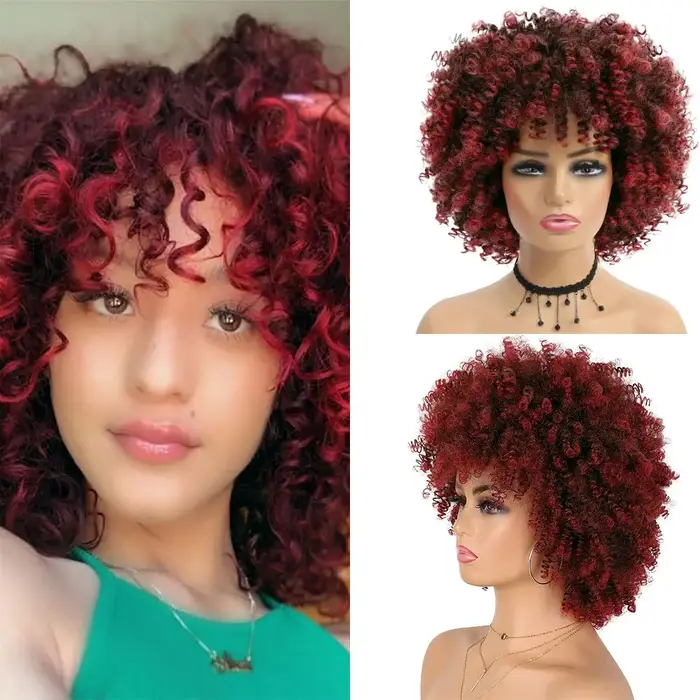 Perruques Afro crépues bouclées avec frange